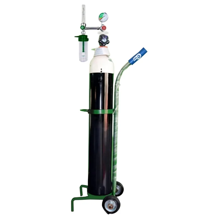 Linde medical oxygen cylinder on a trolley with regulator